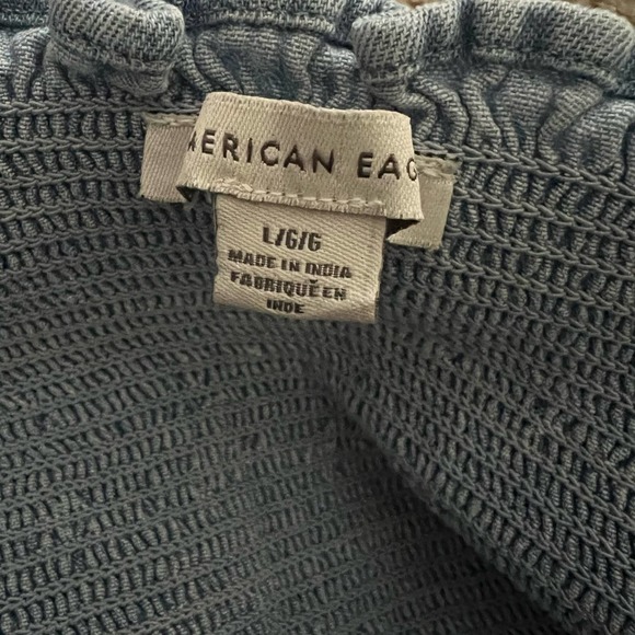 American Eagle Chambray Smocked Square Neck Babydoll Top Large Women’s Blue 2403 - Picture 4 of 5